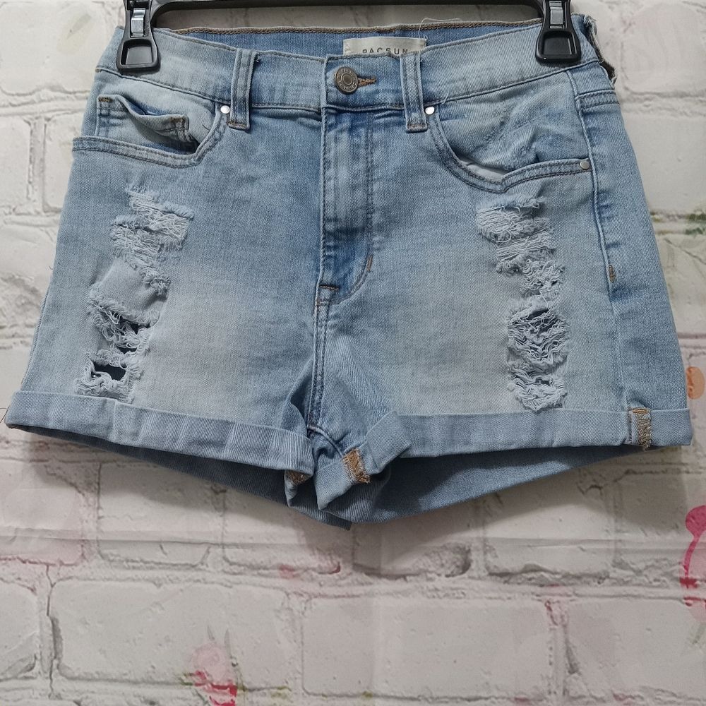 PacSun Women's Super Stretch Shortie Distressed Light Wash Denim Shorts Size 27